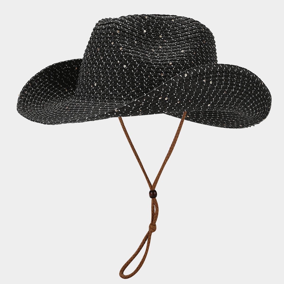 Nouveau chapeau de soleil Panama pour femme, en paille tressée et orné de sequins, coupe-vent.